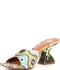 GB Vibe-Check Retro Print Satin Sculpted Heel Dress Slide Sandals