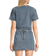 GB Woven Denim Coordinating Pearl Button Top