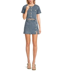 GB Woven Denim Coordinating Pearl Button Top