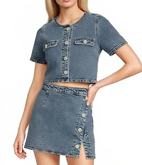 GB Woven Denim Coordinating Pearl Button Top