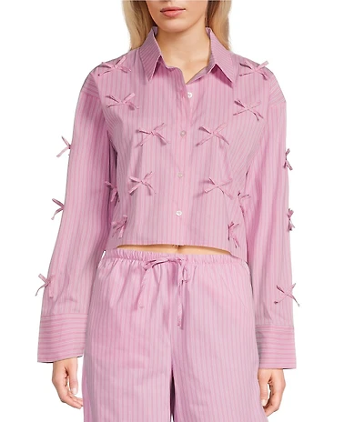 GB Woven Long Sleeve Bow Button-Front Top