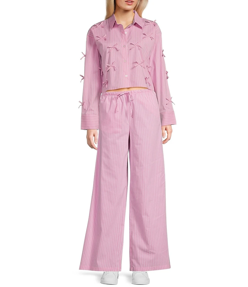 GB Woven Long Sleeve Bow Button-Front Top