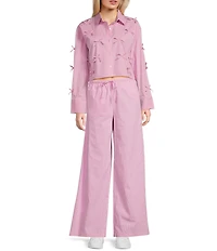 GB Woven Long Sleeve Bow Button-Front Top