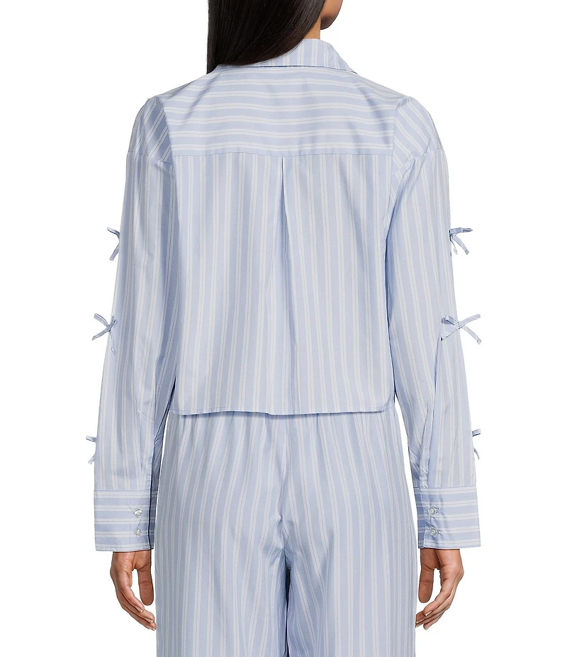 GB Woven Long Sleeve Bow Button-Front Top