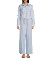 GB Woven Long Sleeve Bow Button-Front Top