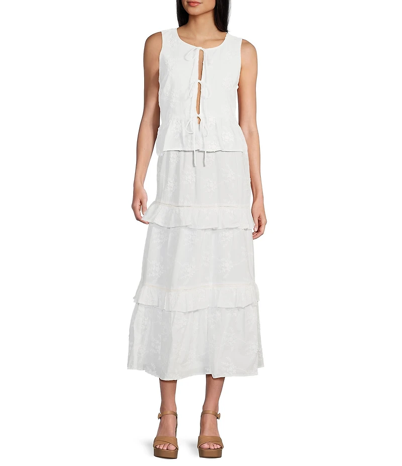 GB Woven Tie Front 3D Lace Coordinating Top