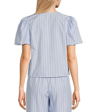 GB Woven Tie-Front Coordinating Stripe Top