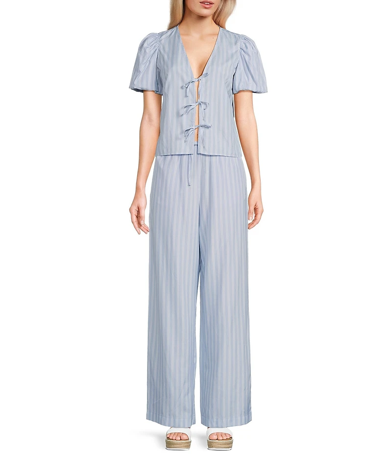 GB Woven Tie-Front Coordinating Stripe Top