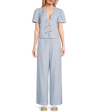 GB Woven Tie-Front Coordinating Stripe Top