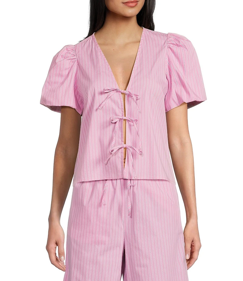 GB Woven Tie-Front Coordinating Stripe Top