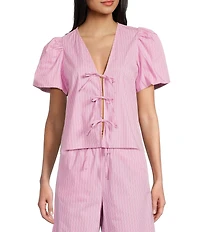 GB Woven Tie-Front Coordinating Stripe Top