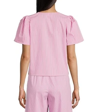 GB Woven Tie-Front Coordinating Stripe Top