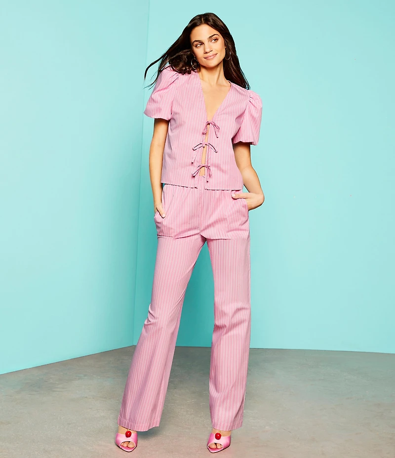 GB Woven Tie-Front Coordinating Stripe Top