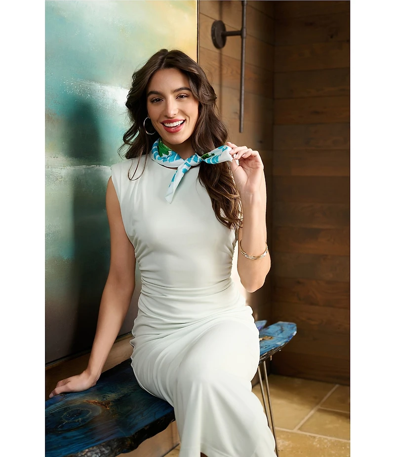 Gemma Layne Blue Beach Scene Silk Square Scarf