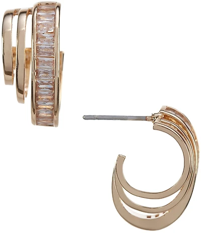 Gemma Layne Crystal CZ Baguette Oval Huggie Hoop Earrings