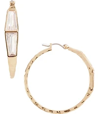 Gemma Layne Crystal CZ Double Trapezoid Stone Delicate Metal Hoop Earrings