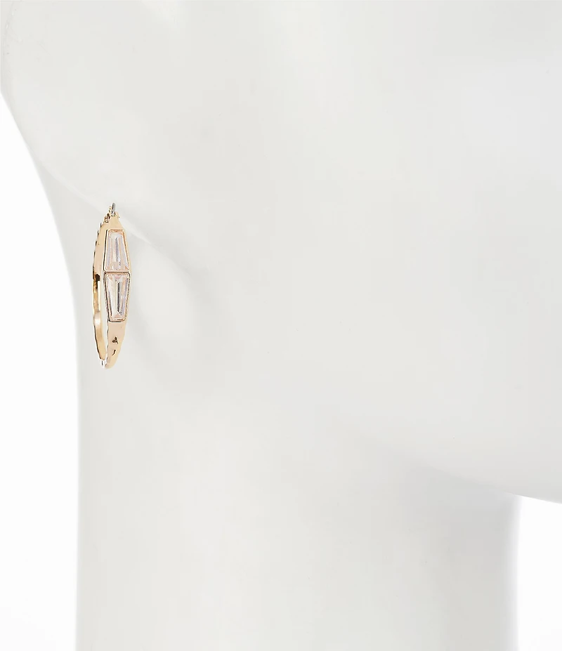 Gemma Layne Crystal CZ Double Trapezoid Stone Delicate Metal Hoop Earrings