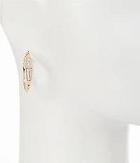 Gemma Layne Crystal CZ Double Trapezoid Stone Delicate Metal Hoop Earrings