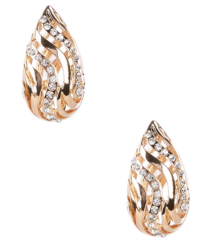 Gemma Layne Crystal Pave Wavy Open Metal Puffy Hoop Earrings