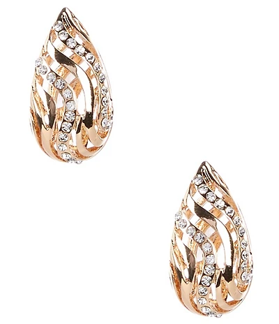 Gemma Layne Crystal Pave Wavy Open Metal Hoop Earrings