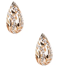Gemma Layne Crystal Pave Wavy Open Metal Puffy Hoop Earrings