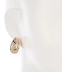 Gemma Layne Crystal Pave Wavy Open Metal Puffy Hoop Earrings