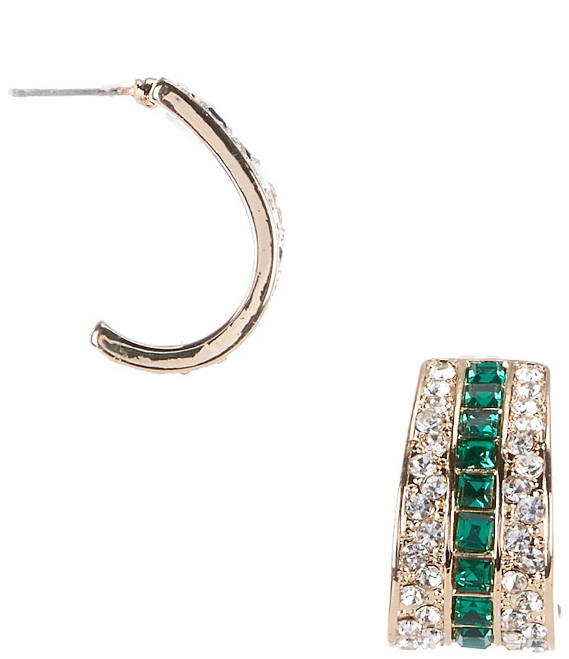 Gemma Layne Emerald Square Stone Crystal Pave Edge Hoop Earrings
