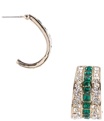 Gemma Layne Emerald Square Stone Crystal Pave Edge Hoop Earrings