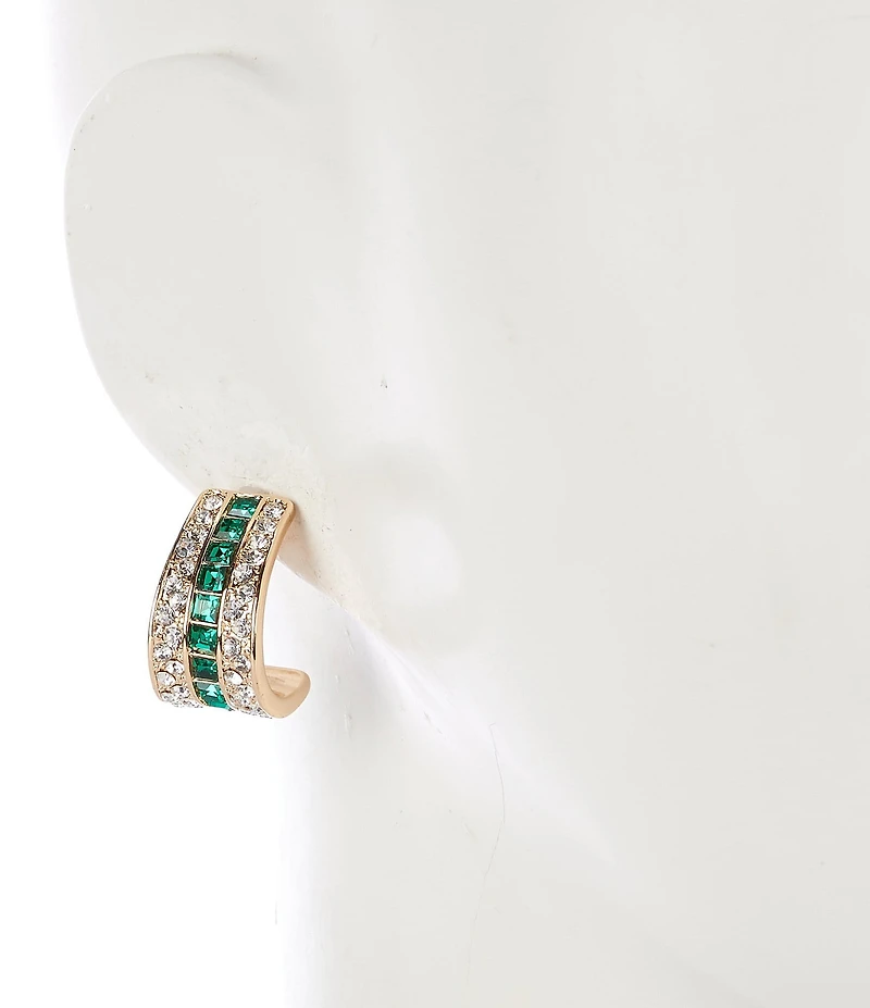 Gemma Layne Emerald Square Stone Crystal Pave Edge Hoop Earrings