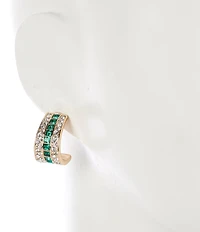 Gemma Layne Emerald Square Stone Crystal Pave Edge Hoop Earrings