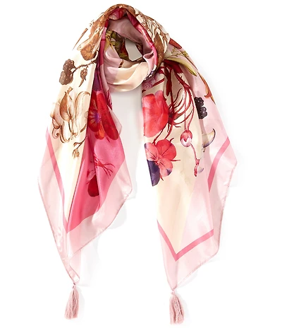 Gemma Layne Floral Burst Tassle Silk Square Scarf