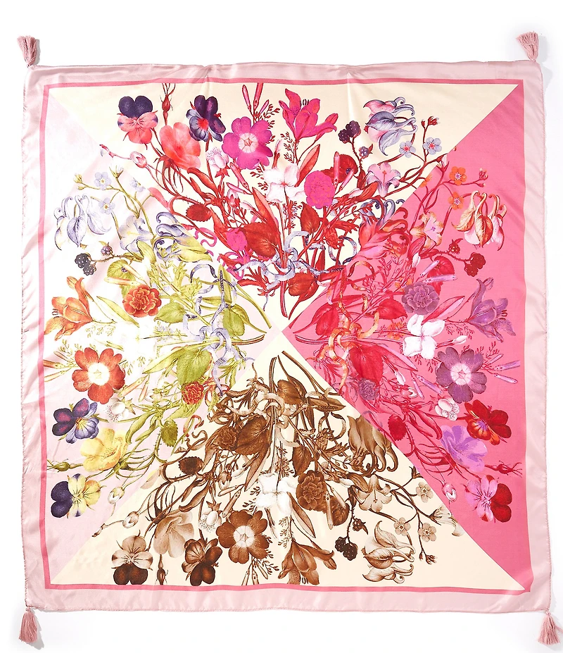 Gemma Layne Floral Burst Tassle Silk Square Scarf