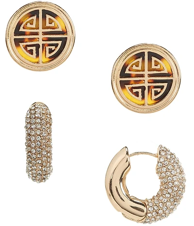 Gemma Layne Geo Stud and Pave Hoop Earring Set