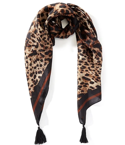 Gemma Layne Leopard Print Tassle Silk Square Scarf