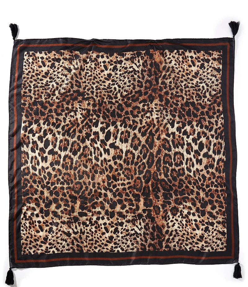 Gemma Layne Leopard Print Tassle Silk Square Scarf