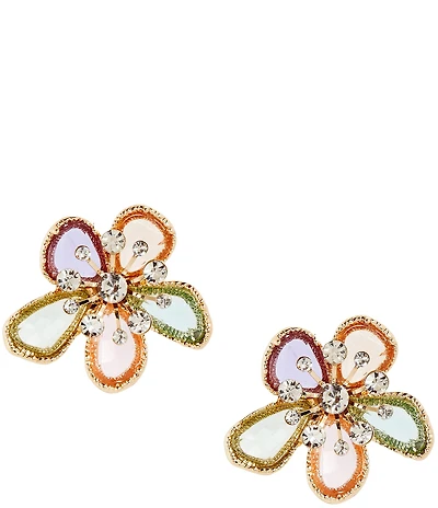 Gemma Layne Multi Flower Semi Precious Glass Stone Resort Stud Earrings