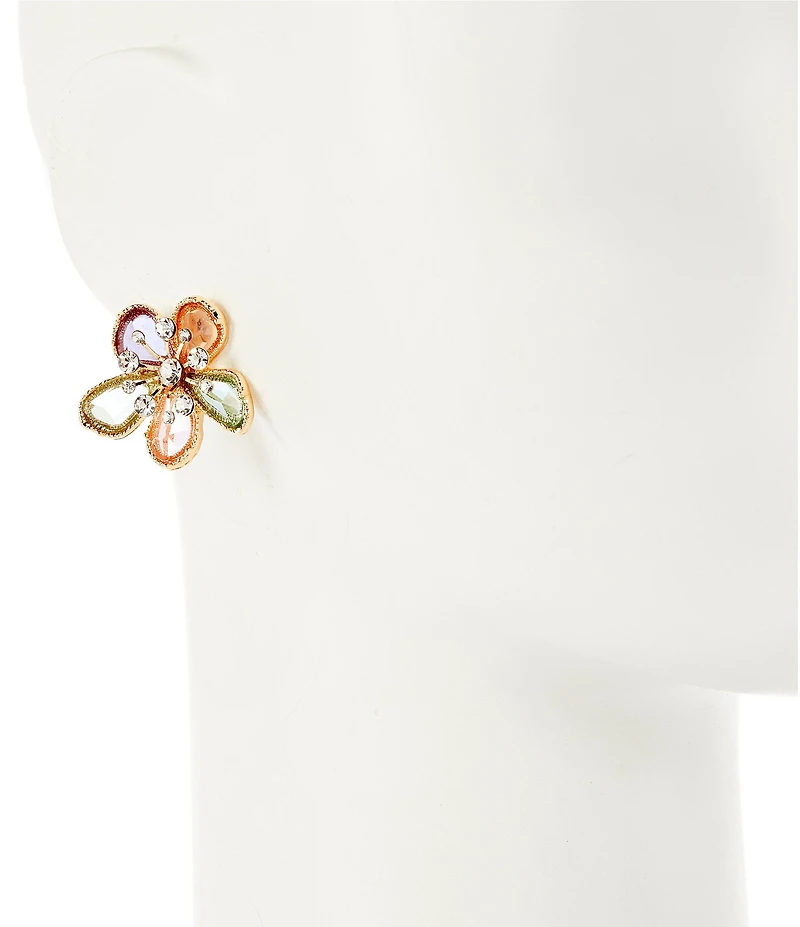 Gemma Layne Multi Flower Semi Precious Glass Stone Resort Stud Earrings