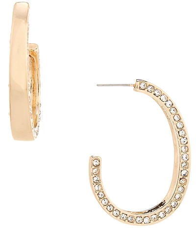 Gemma Layne Polished Metal Crystal Pave Edge Hoop Earrings