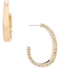 Gemma Layne Polished Metal Crystal Pave Edge Hoop Earrings