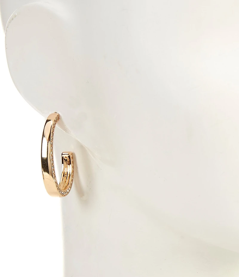 Gemma Layne Polished Metal Crystal Pave Edge Hoop Earrings