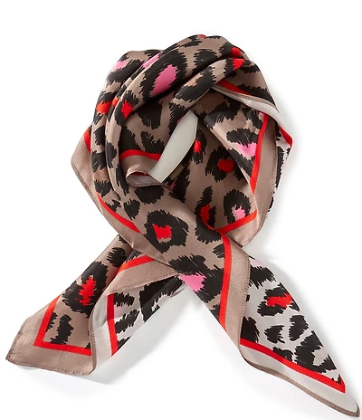 Gemma Layne Red Pink Leopard Print Silk Square Scarf