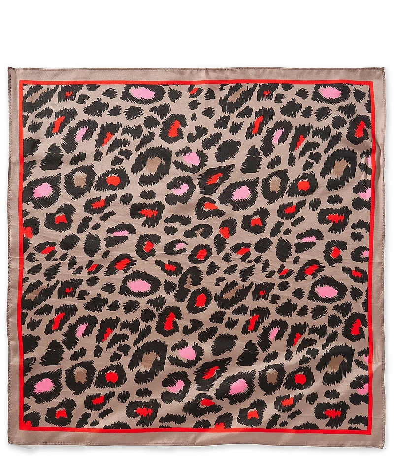 Gemma Layne Red Pink Leopard Print Silk Square Scarf