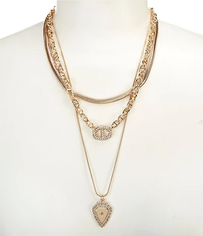 Gemma Layne Short Multi Strand Necklace With Pave Link And Pendant