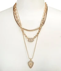 Gemma Layne Pave Link and Pendant Short Multi Strand Chain Necklace