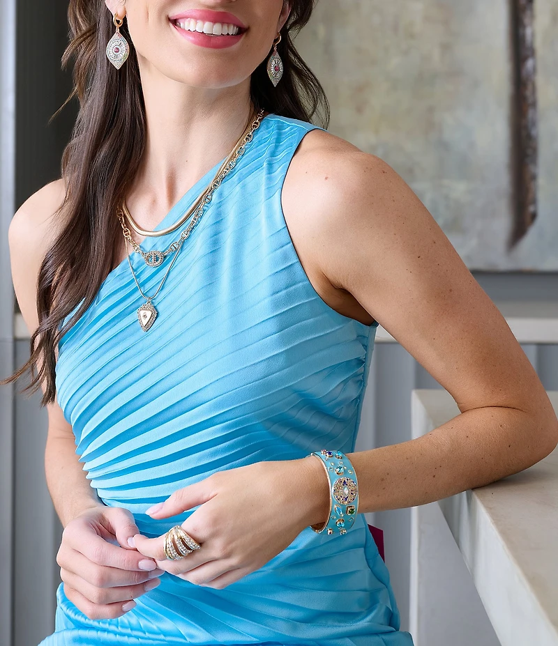 Gemma Layne Pave Link and Pendant Short Multi Strand Chain Necklace