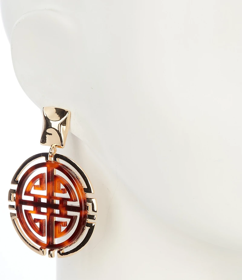 Gemma Layne Tortoise Geometric Inset Orbital Drop Earrings