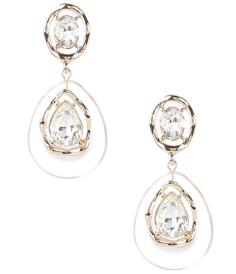 Gemma Layne Wavy Metal Edge Double Crystal Stone Orbital Drop Earrings