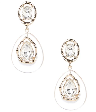 Gemma Layne Wavy Metal Edge Double Crystal Stone Orbital Drop Earrings