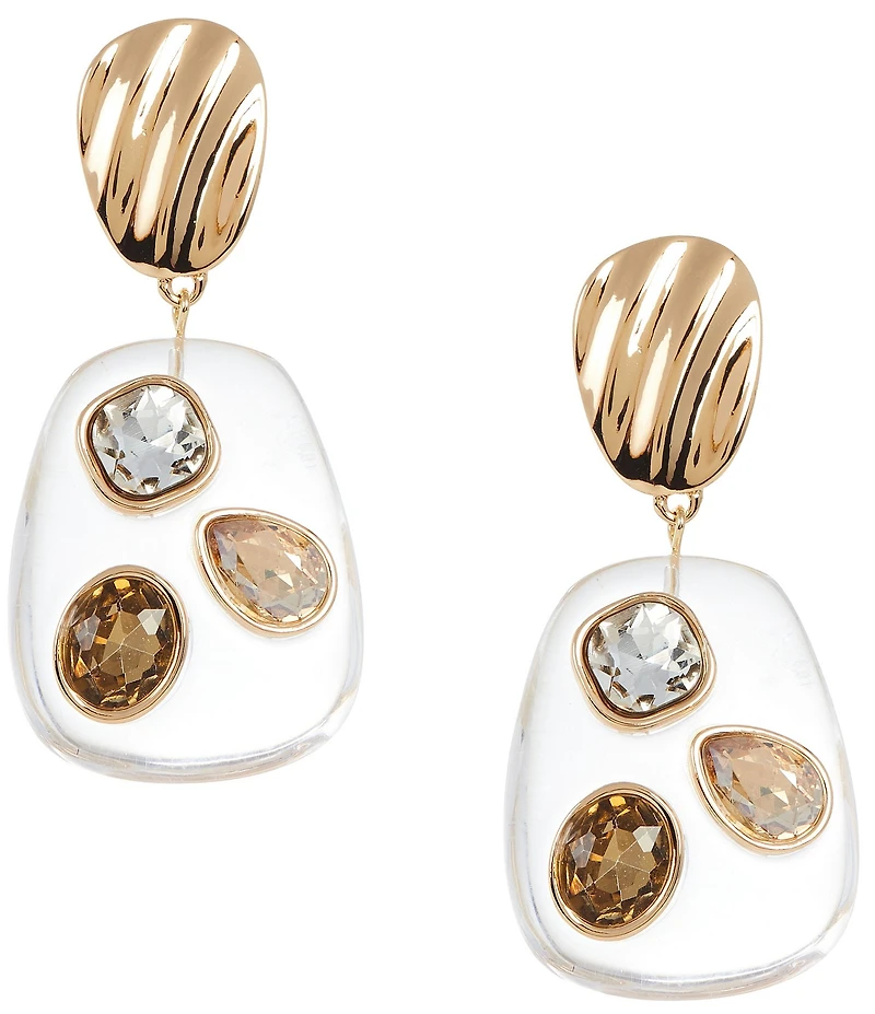 Gemma Layne Wavy Metal Stud Stone Clear Bead Drop Statement Earrings