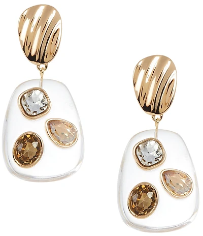Gemma Layne Wavy Metal Stud Stone Clear Bead Drop Statement Earrings